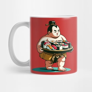 Sumo carrying sushi Mug